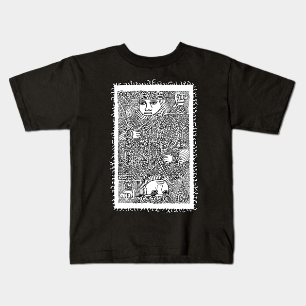 King of Hearts Drawing - Black and White Kids T-Shirt by NightserFineArts